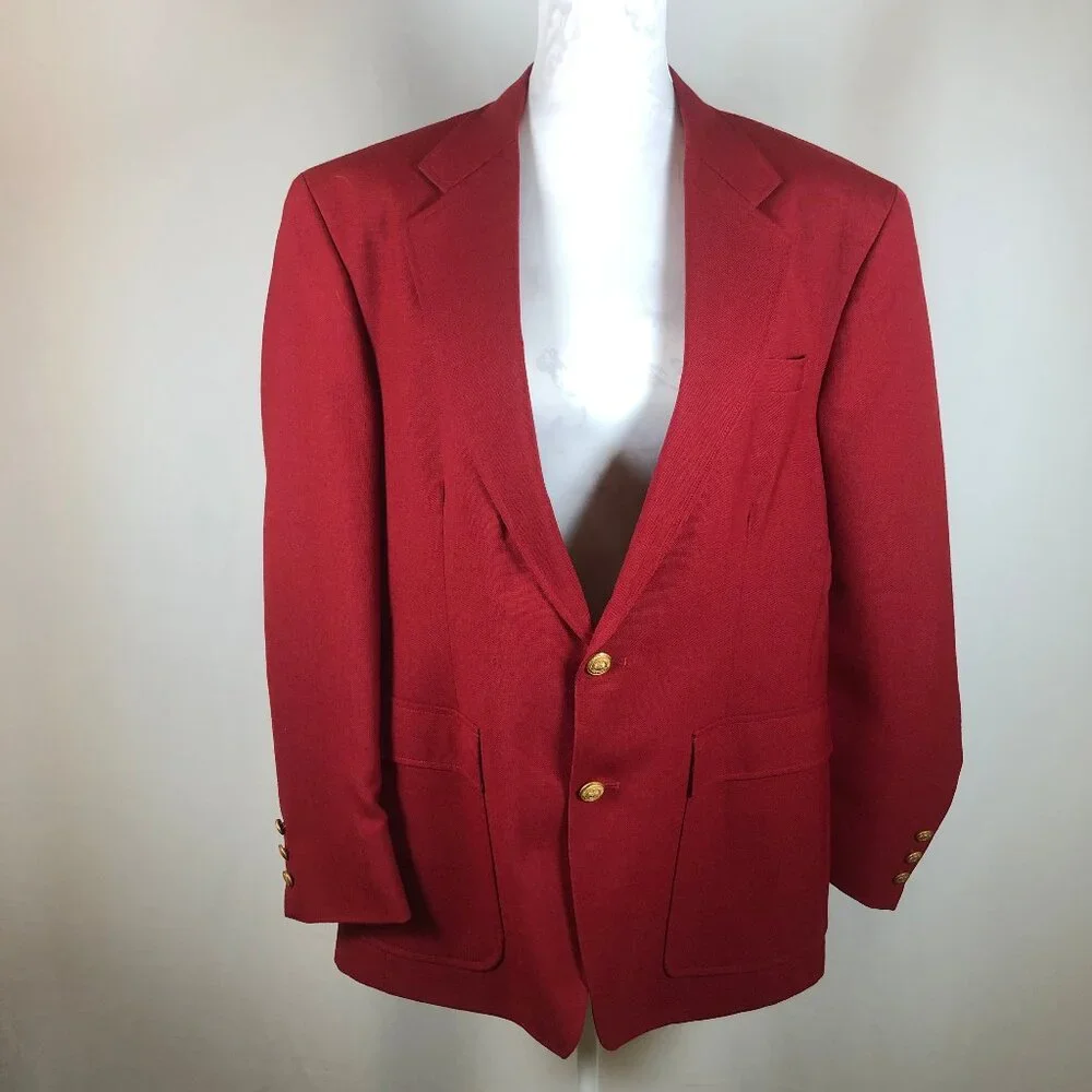Vintage Edwards Red Blazer — Made in USA | Gold Crest Buttons | Heritage